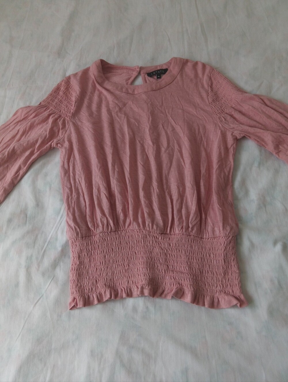 1. State Blush Pink Long-Sleeve Smocked Waist Top - Picture 4 of 7